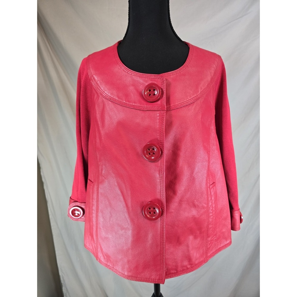 VTG 1970s 80s MOD NYGARD RED LEATHER & KNIT JACKET / TOP SIZE Medium 10-12